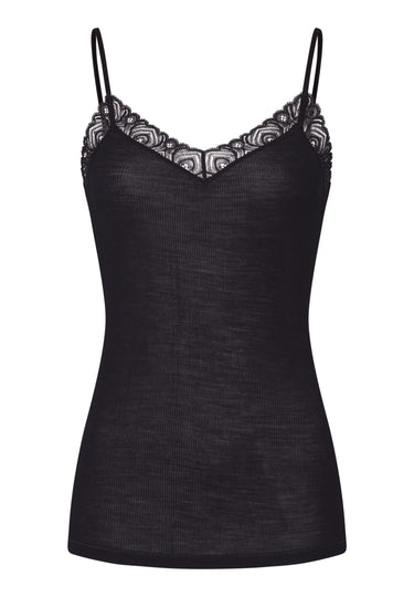 Woolen Lace Lace Trim Wool And Silk Camisole | Black 70827-019